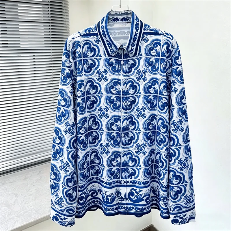 

2026 New Fashionable Casual Men's Shirt Retro Pattern Printed Shirt Loose Long Sleeve Casual Shirt Outdoor Vacation Style Top