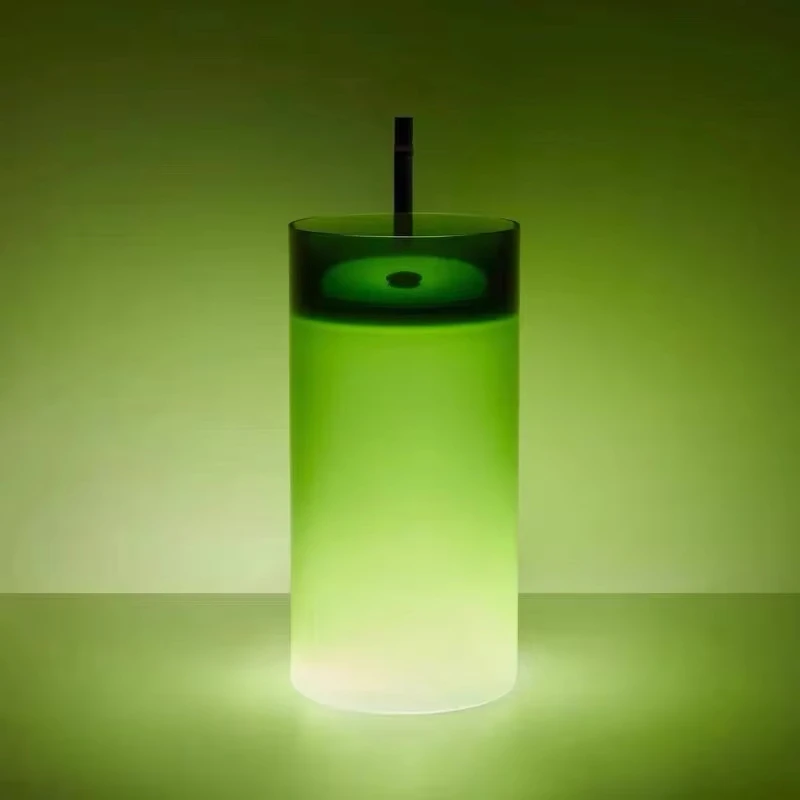 

Freestanding Resin Pedestal Sink with LED Light Transparent Crystal Cylindrical Wash Basin Modern Art Bathroom Vanity Sink for L