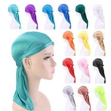 1pc Adjustable Long Tail Adult Chemo Cap Pre-Tied Headwrap Bandana Silk Durag Pirate Hat Turban Hijab Pirate Bandanas Caps