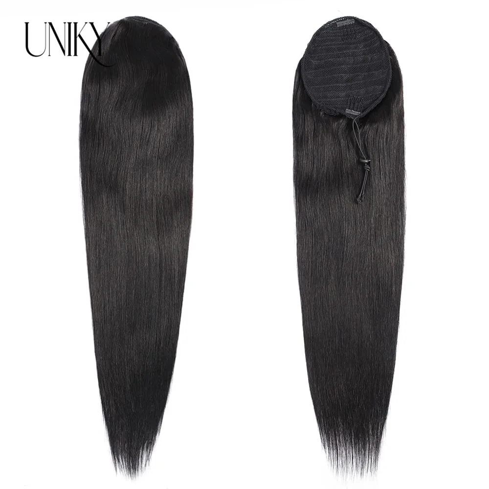 Paardenstaart Human Hair Extensions Met Clip 10 "-26" 100Gram Natuurlijke Kleur Steil Menselijk Haar Trekkoord Paardenstaart Voor Vrouwen 1 Stuk