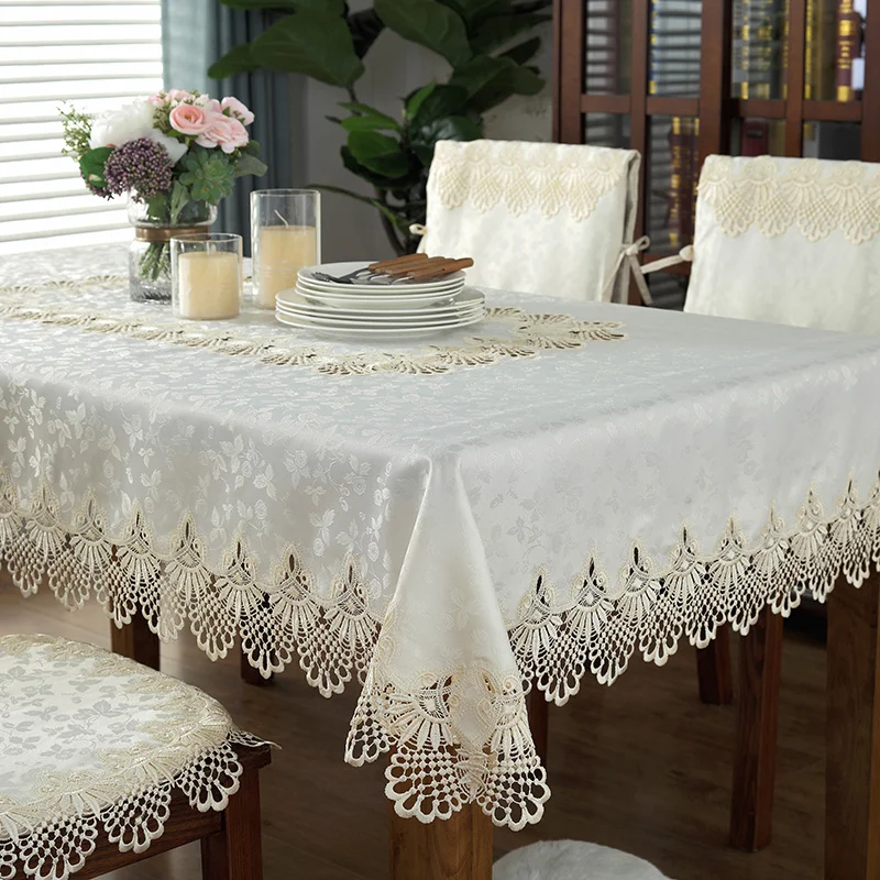 Luxury Embroidery Lace Tablecloth Rectangle Round Table Cover Flower Elegant Hollow Out Table Dining Cloth Table Flag Towels