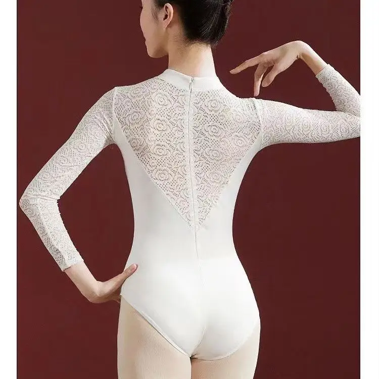 Ballet Leotards For Women Dancewear Lace Back Adult Ballerina Clothes Long Sleeve Leotard Stand-up Collar Swimwear Costume