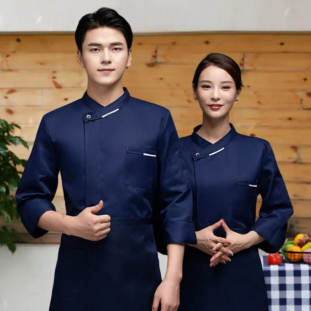 Uniforme de boulanger Chic de cuisine de poche quatre saisons, chemise de Chef d'hôtel pour femmes et hommes à manches longues pour salle à manger