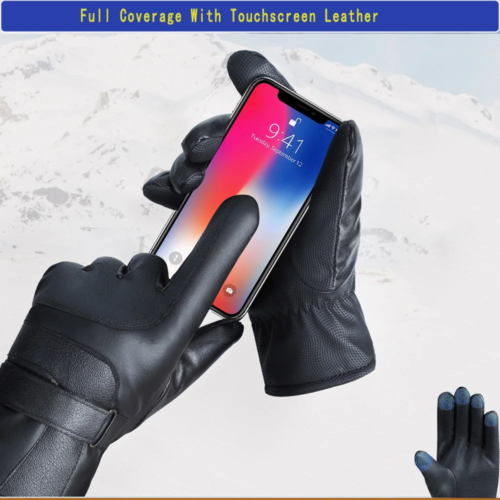 1 Pair Winter PU Leather Gloves for Men, Warm Touchscreen Texting, Driving Motorcycle Gloves,Outdoor Sport and Work Gloves