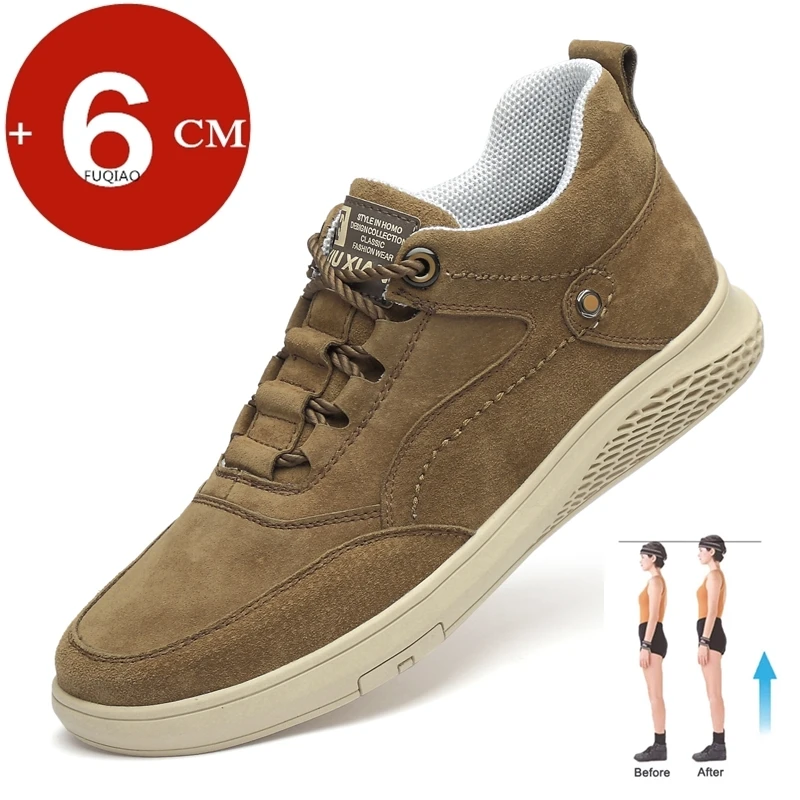 Man Elevator Shoes Genuine Leather Lift Sneakers Fashion Men\'s Sports Chunky Hidden Heels Height Increase Insole 6CM Men Shoes