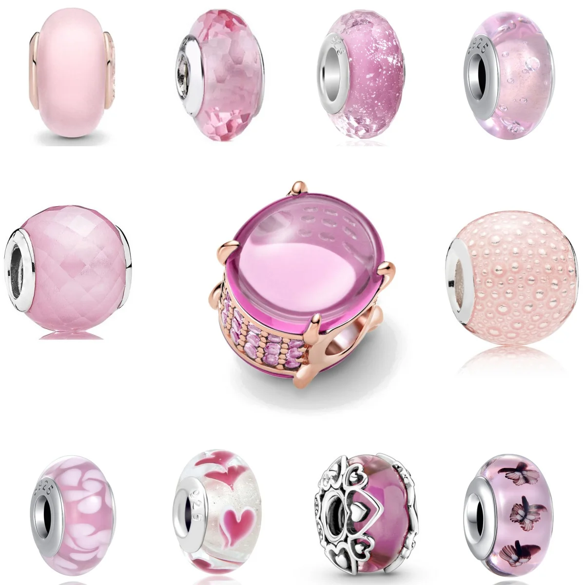 

2026 Fashion Pink Murano Glass Bead 925 Silver Material Butterfly Love Pattern Bead Jewelry Fit Original Bracelet DIY Jewelry