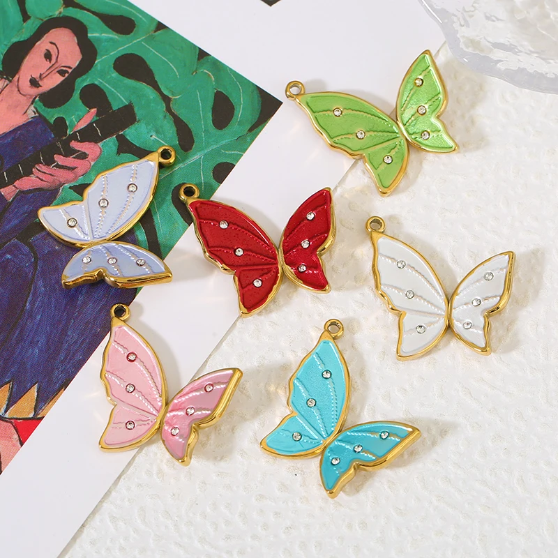 4pcs 18K 골드 컬러 도금 스테인레스 스틸 에나멜 - Butterfly Pendant Necklace 리뷰 및 가격