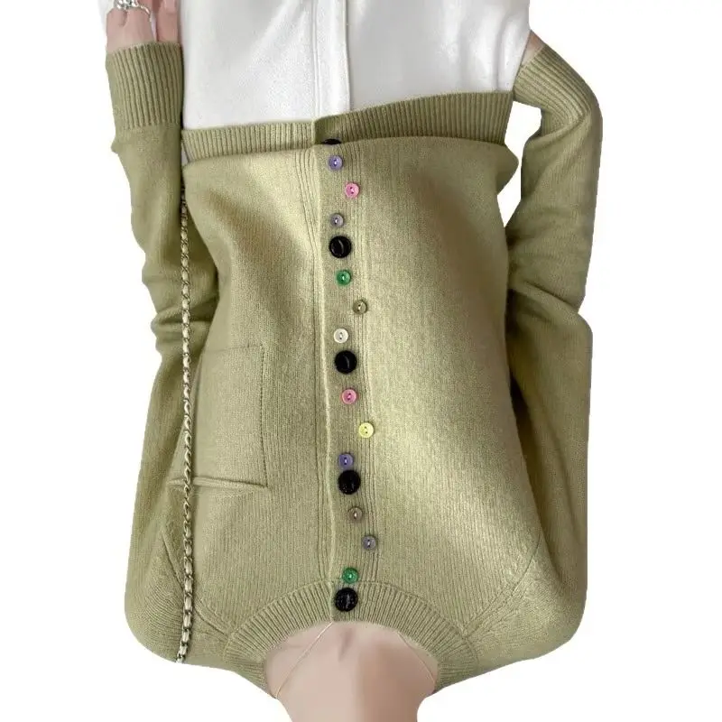 Loose Fashionable Versatile Sweater Cardigan Women New Autumn Winter Style Multicolor Round-neck Wool Knitted Sweater for Women
