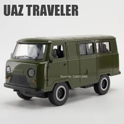 1/18 Russia UAZ Van Alloy Car Toy Diecast Models with Light Sound Cars 5 Doors Opened Vehicles for Kids Birthday Collection Gift