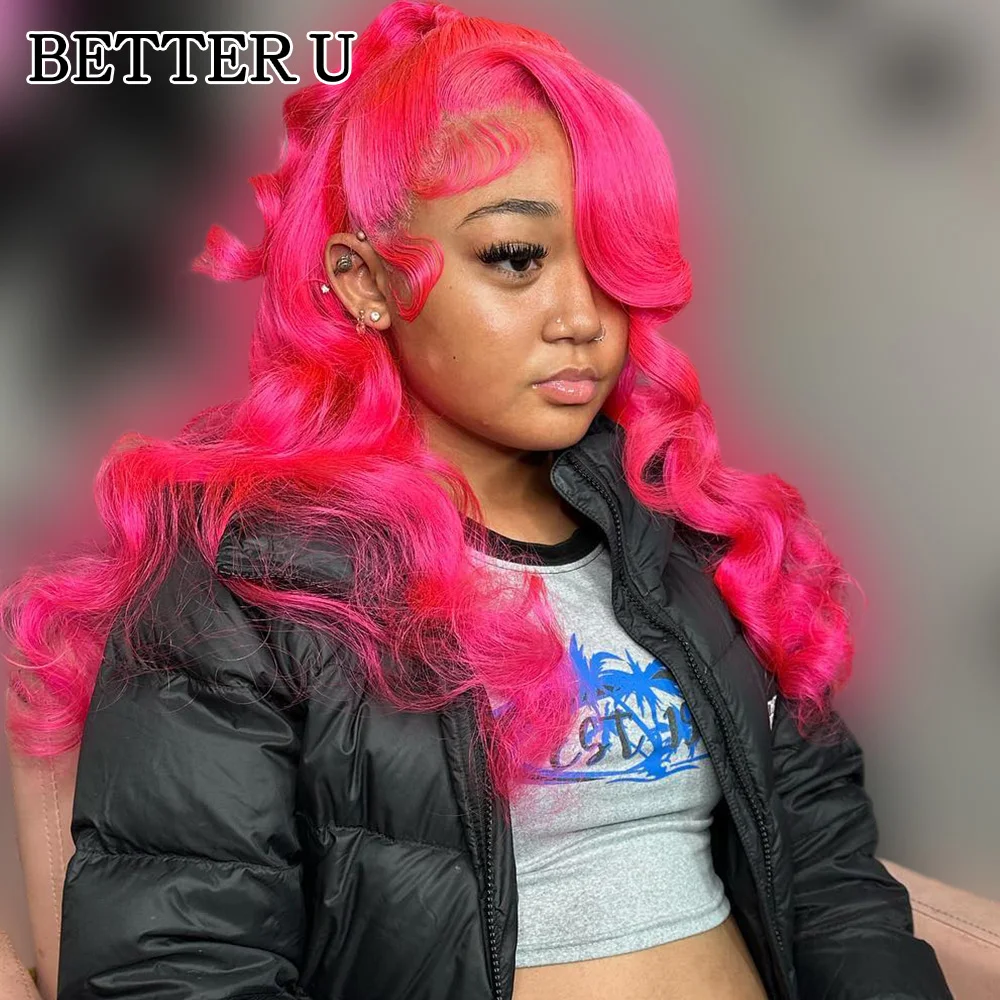 

Body Wave Rose Pink 13x6 Transparent Lace Front Wigs Human Hair Pre Plucked Brazilian Blonde Colored Dark Pink Human Hair Wig