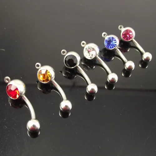 100pcs14G Silver vertical Hoop Add Your Own Charm Pink Clear Crystal Navel Belly Rings Body Jewelry