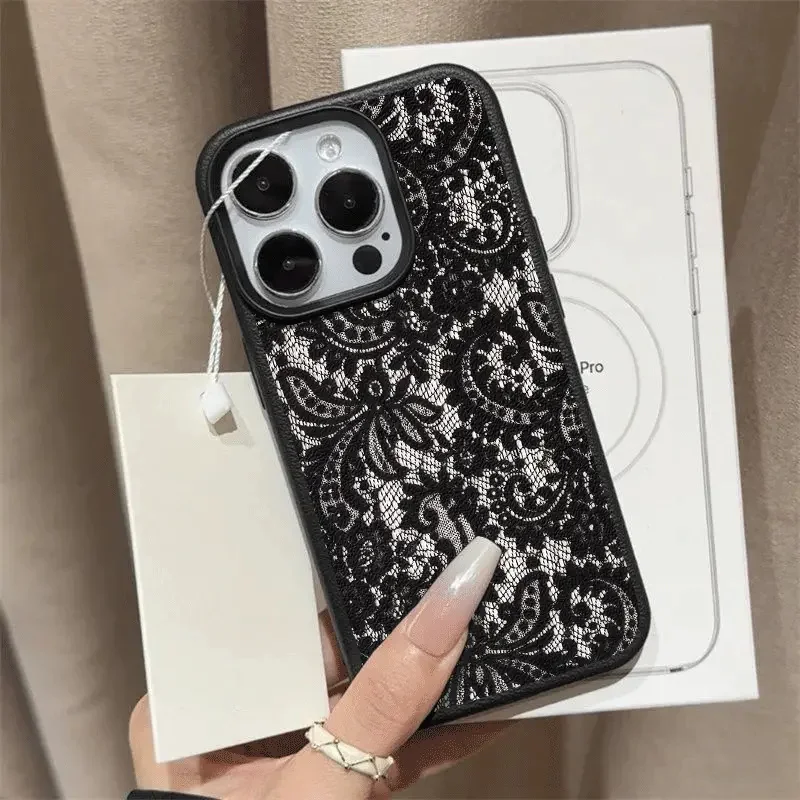 Fashion Black Lace Pattern  Lichee leather  Phone Case For Samsung A36 A26 A07 A55 A06 A54 A34 A25 A24 A15 A14 A05S A05 4G 5G