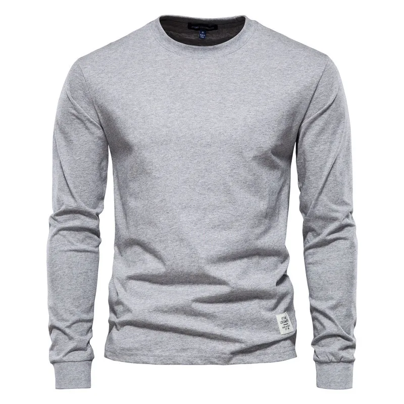 Long Sleeve T-shirt Men Solid Color Cotton Casual O-neck Mens Tshirts Spring Autumn High Quality Basic T-shirt Male