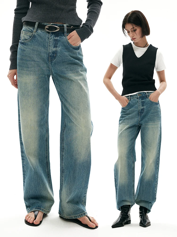 

REMOULD, весна 2025 г., винтажные синие тонкие прямые джинсы с высокой талией, женские повседневные хлопковые эластичные джинсовые джинсы, износостойкие