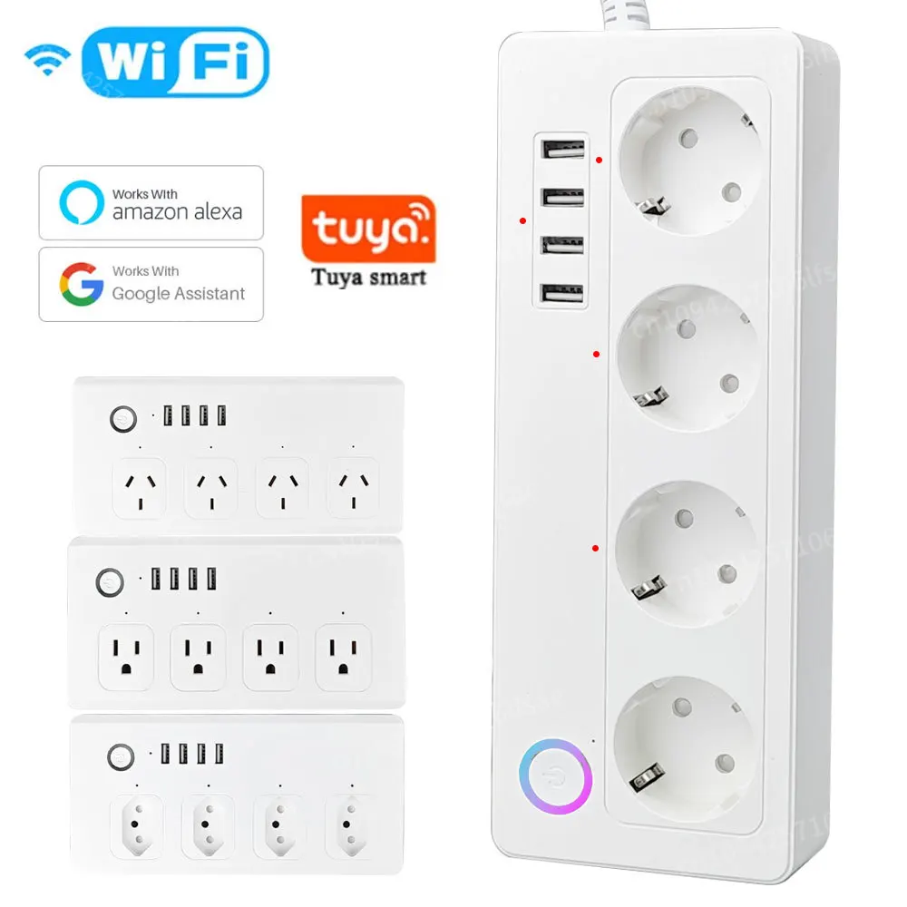 10A/16A Power Strip Tuya Smart Plug Power Strip Extension Cord Smart Home EU Socket Work with Alexa