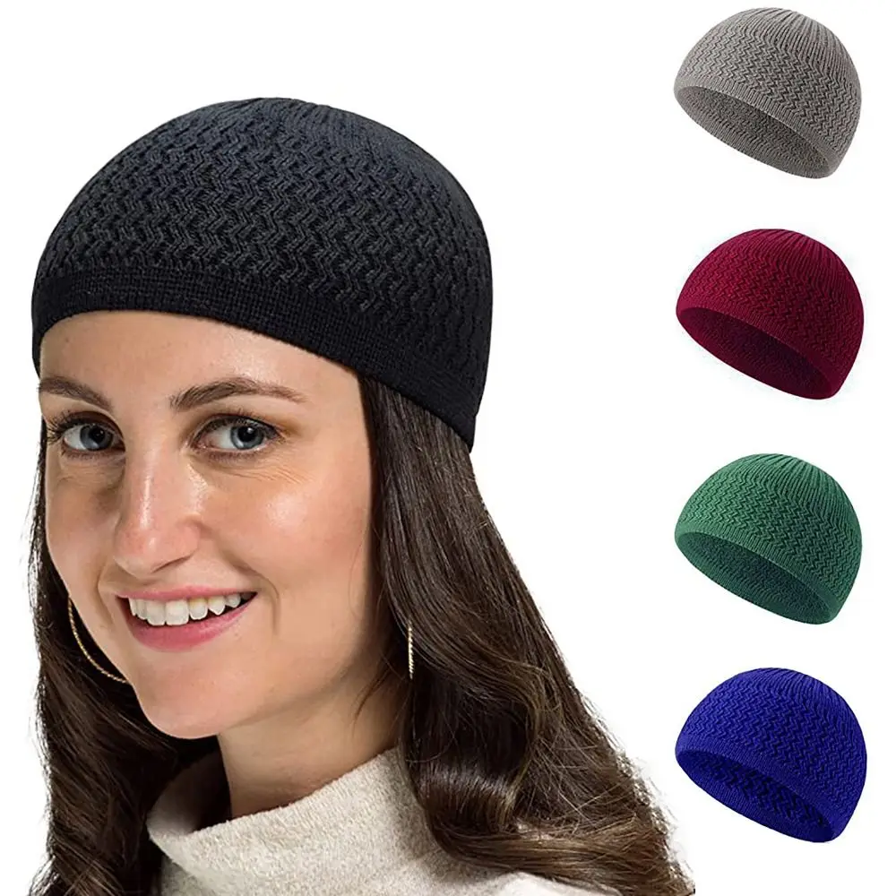 Fashion Wool Muslim Cap 10colors Winter Warm Knitted Hat Beanies Cap Male Female