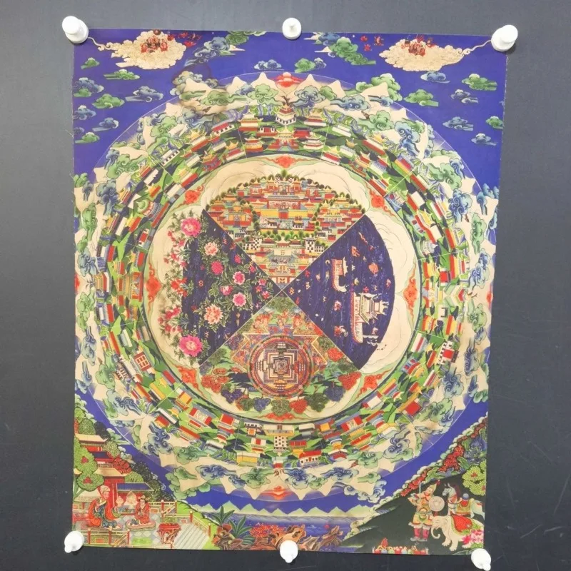 Tibetan Buddhist Mount Meru Mandala Thangka Traditional Cosmic Diagram Brocade Tapestry Spiritual Wall Art for Altar Home Decor