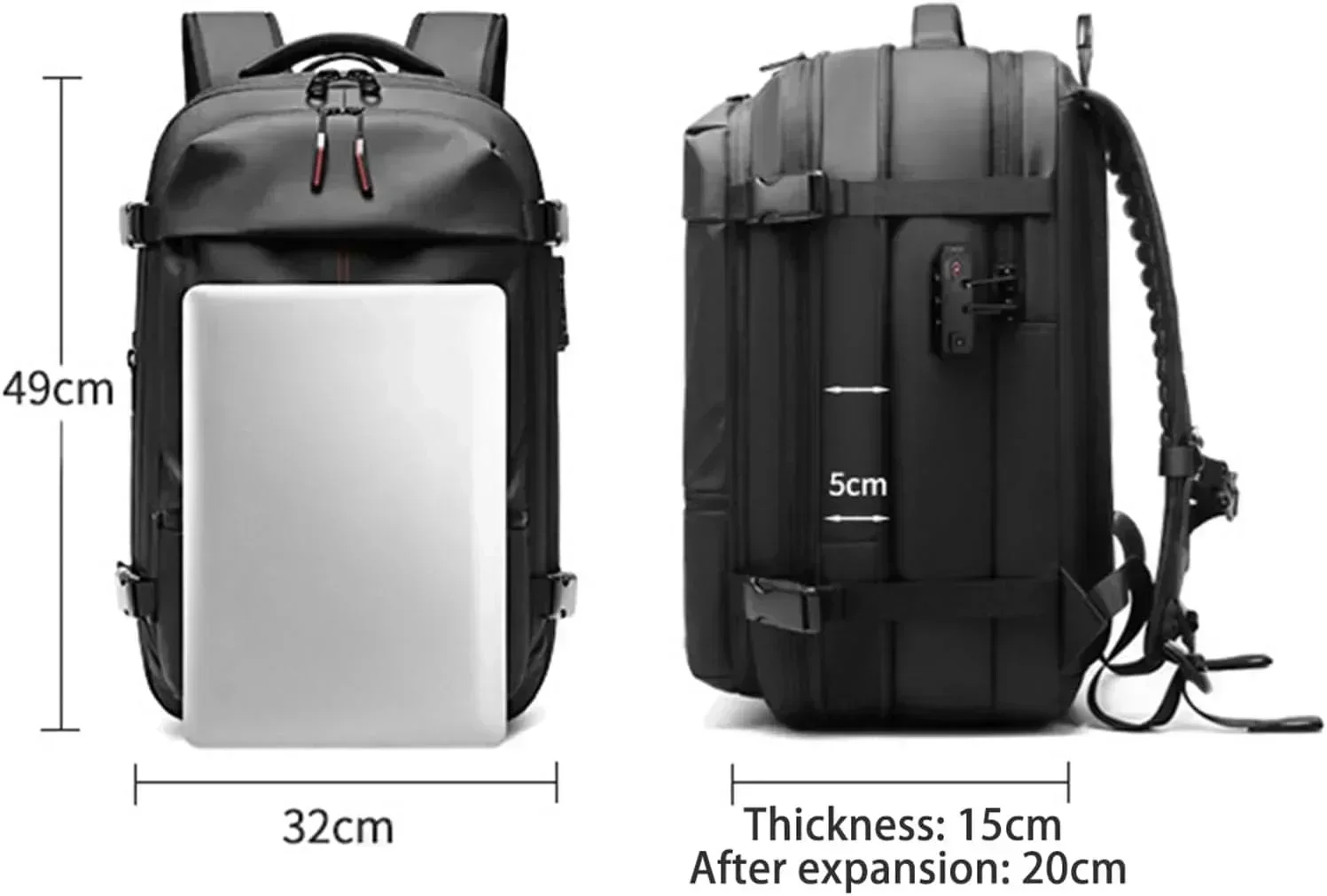 60L Airback Backpack Anti-Theft Vacuum Compression Travel Backpacks with Pump for Airplanes Expandable Waterproof Laptop Bags