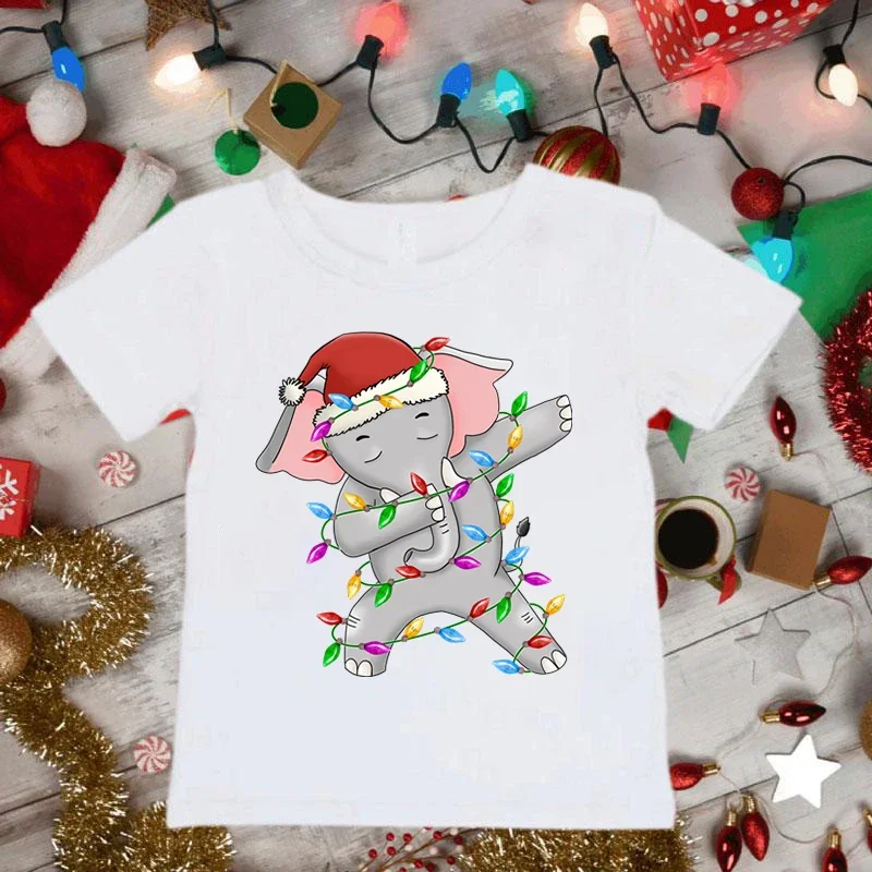 Christmas Koala Elephant Print Kids T-shirt Baby Boys Girls Short-sleeved Top Tees Cute Animals Tshirt Merry Christmas T Shirt