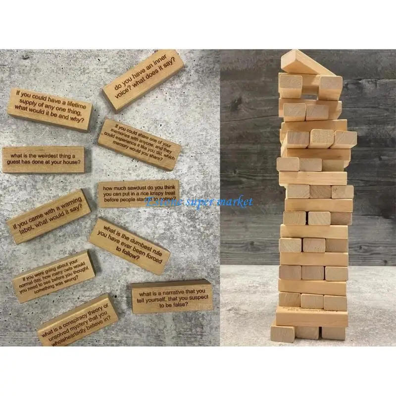 090B คำถามซ้อนผ้าเช็ดตัวของเล่นสำหรับเพื่อน Gathering ไม้ Tumble Tower BALANCE BLOCK ของเล่นสำหรับเด็กผู้ใหญ่ PARTY Favor