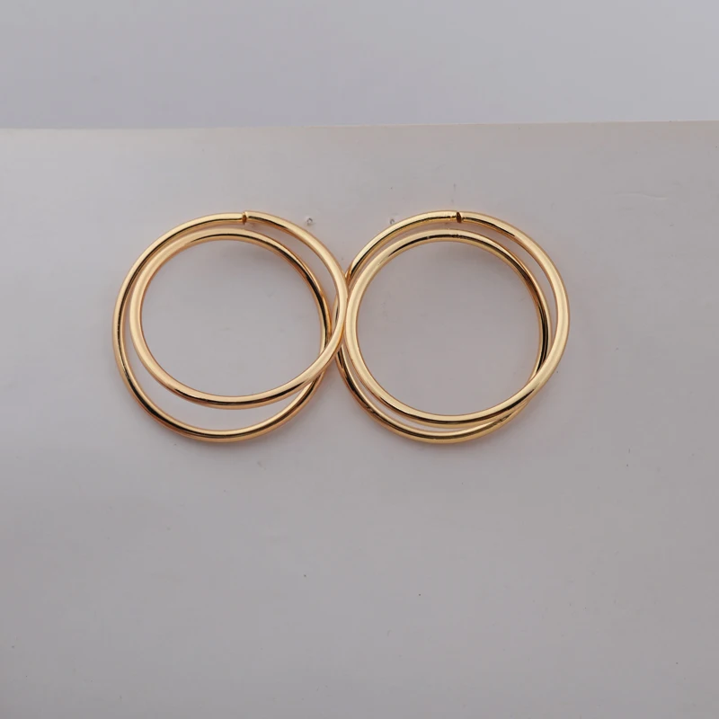 Double Layer Round Dangle Earrings for Women Trendy Geometry Circle Drop Earrings European Simple Metal Golden Jewelry