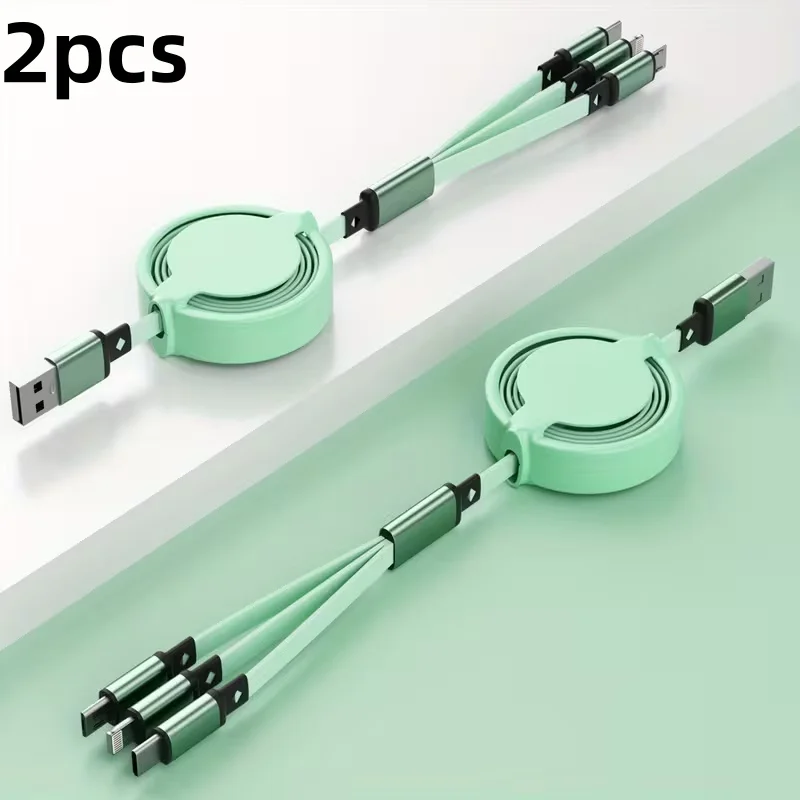 

Зеленый выдвижной USB-кабель 3 в 1, шнур для быстрой зарядки данных для Iphone, Samsung, Huawei, Xiaomi, многопортовый провод для нескольких зарядки