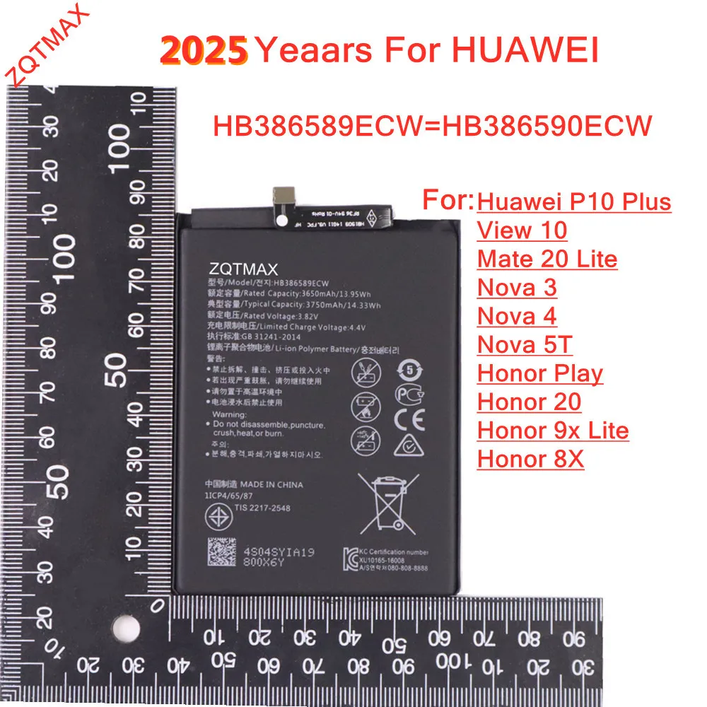 HB386589ECW 3750mAh Battery For Huawei P10 PLUS View 10 Honor 8x 20 Play 9x Lite Mate 20 Lite Nova 3 4 5T Phone Battery Bateria