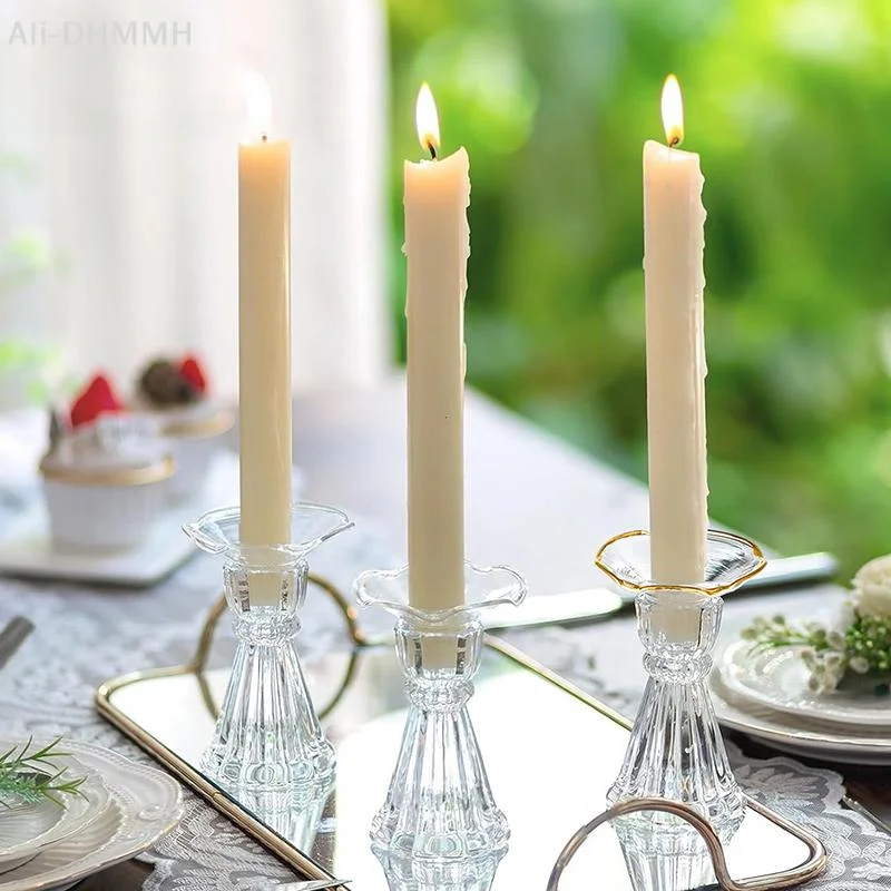 ZLinKJ 3 Pack Glass Candle Holders Set Wax Catcher Anti-Drip Anti-Tip Base for Wedding Party Table Centerpiece Decoration