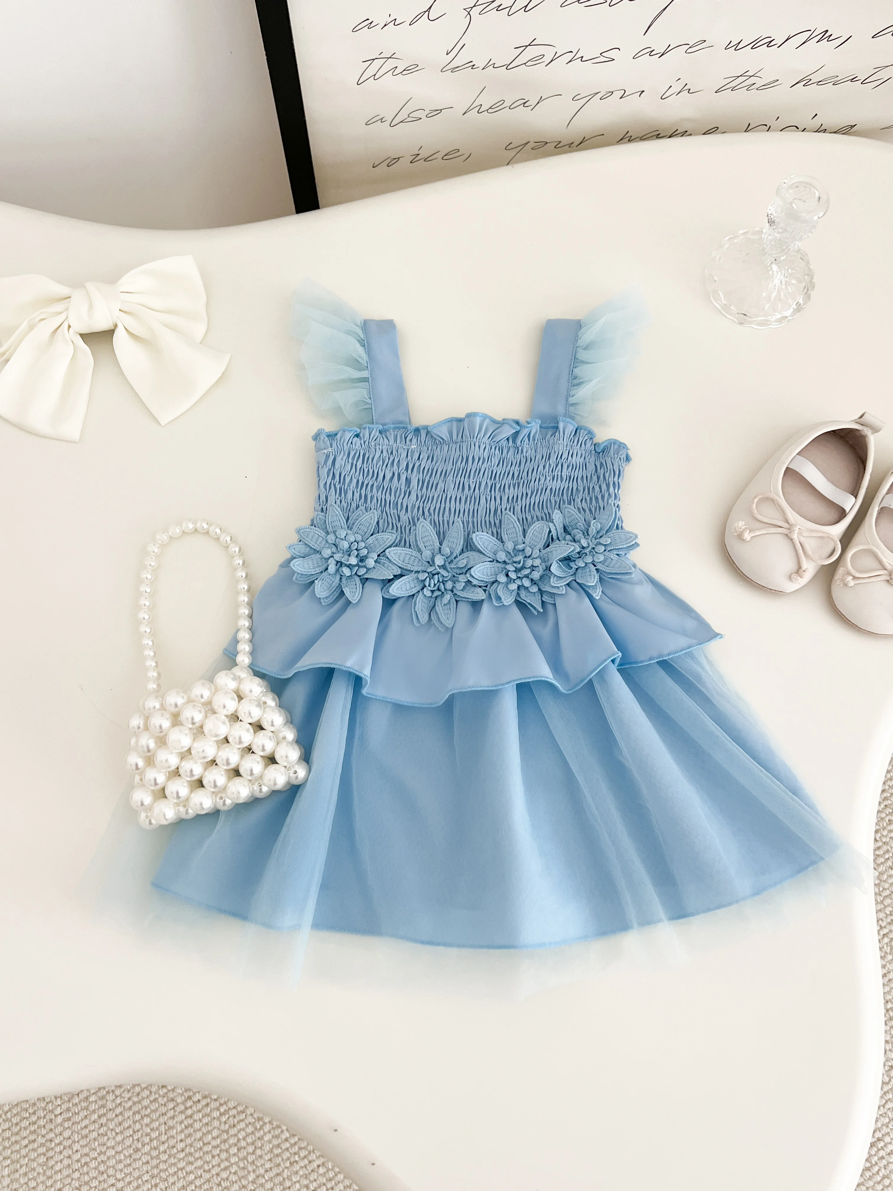 Sommer 0-3 Jahre altes Kleinkind Baby Mädchen Blumendekoration ärmelloses Kleid