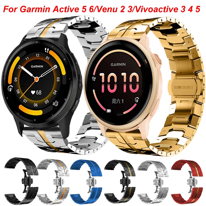 

Металлический ремешок 22 мм 20 мм для Garmin Active 5 6/Venu 2 3/Vivoactive 3 4 5 Браслет Forerunner 55 158 745 965 255 265 SQ2 Music