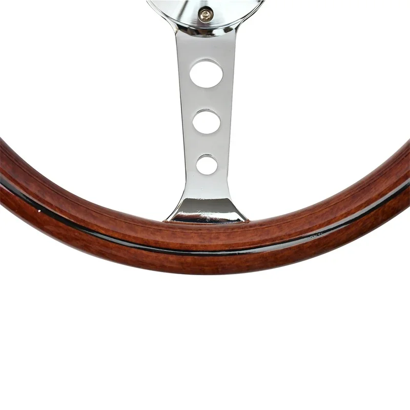 High Quality Classic Wood Grain Racing Steering Wheel With Three Spoke And Horn Button Interior Accessory
