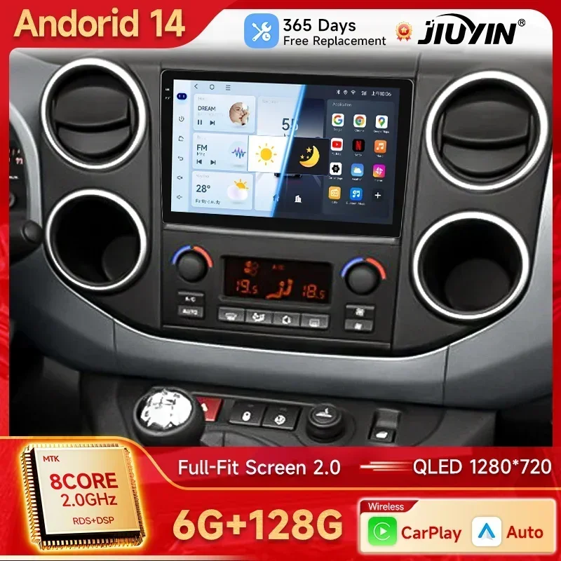 Rádio Automotivo 2 Din Estéreo Para Citroen Berlingo B9 Peugeot Partner 2008-2019 Android Auto Reprodutor Multimídia 4G WIFI Carplay GPS Navi
