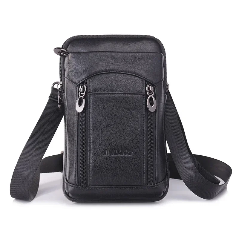 Cintura de couro genuíno para homens, Fanny Pack masculino, saco de cintura pequeno, cinto de corpo transversal, saco de ombro, mensageiro, celular, caixa do telefone móvel