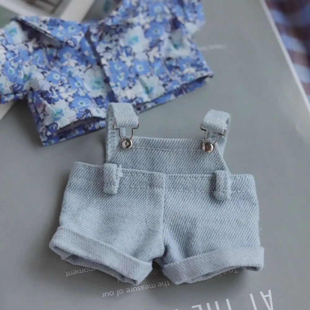 20CM Doll Clothes Suit Cute Tops Floral Shirt Denim Overall Suspender Pants For Idol Dolls Accessories Cotton Stuffed Toys