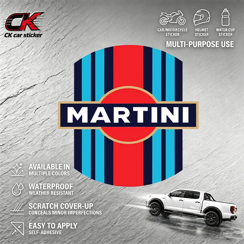 Waterproof Reflective Scratch Covering Martini Racing Stripes Decal Vinyl Sticker for Car Motorcycle Decoration