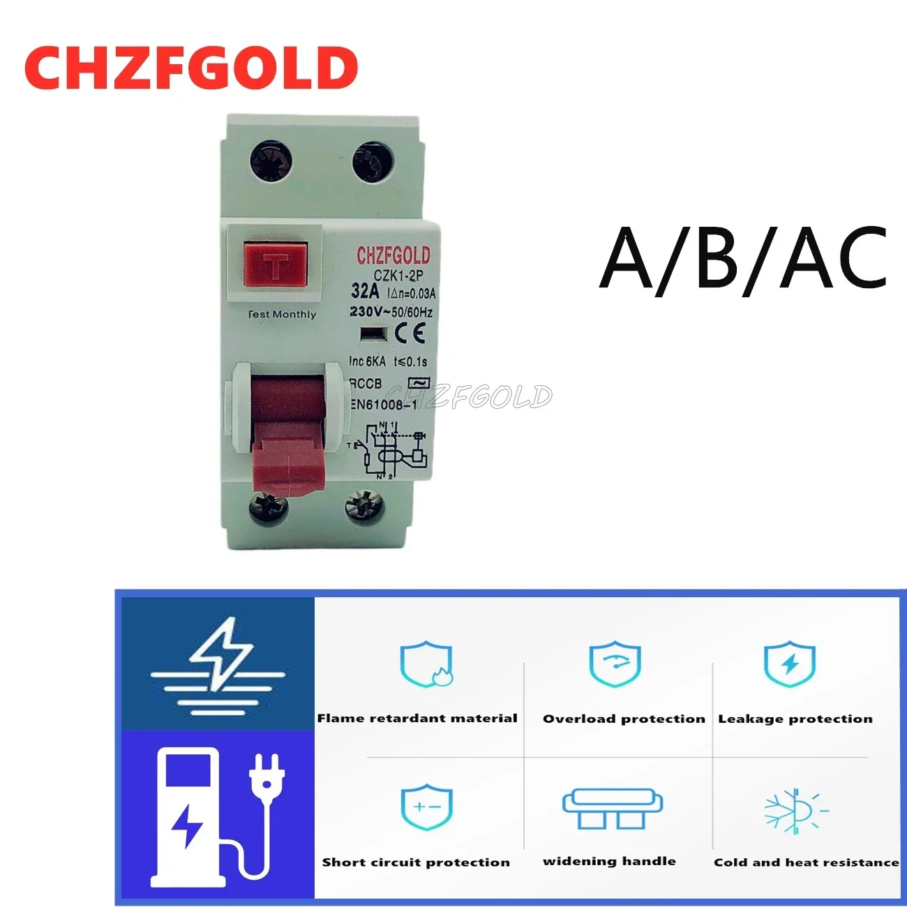 CHZFGOLD CZK6 RCCB 6- 2P 16A 25A 32A 40A 63A 80A 100Atromagnetic circuit breaker electronic circuit breaker residual current