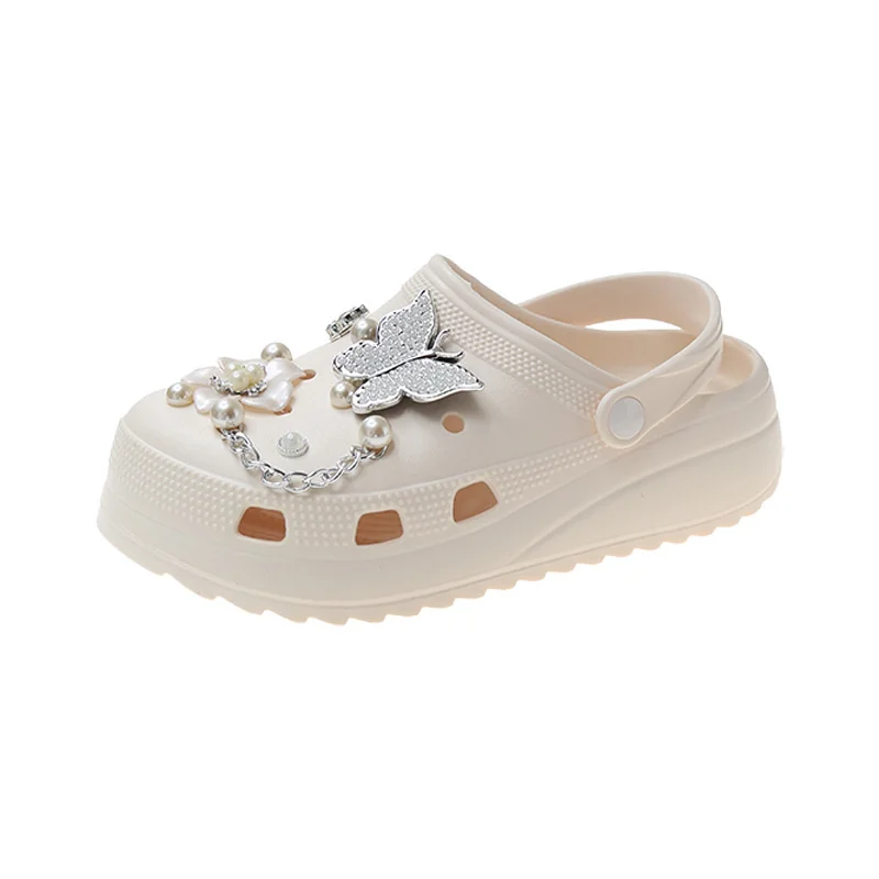 Summer Women Slippers Shoes With Charms Jewelry Garden Shoes Wedges Platform Sandals Antiskid Female Clogs Flip Flops For Woman