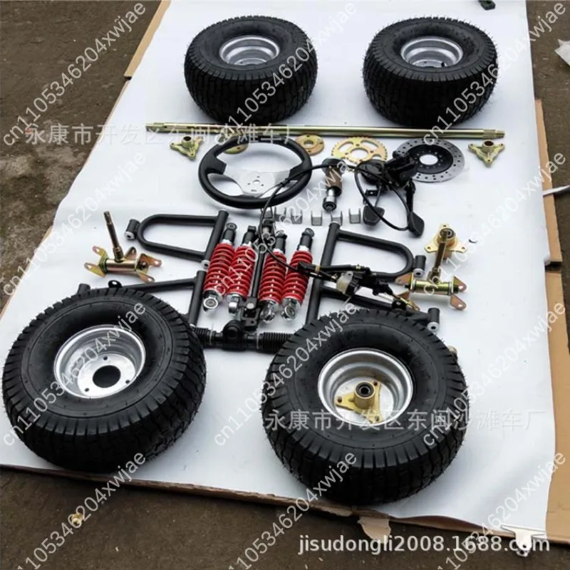 Go Kart ATV Rear Axle & Front Suspension Arms, Steering Rack Frame Kit for DIY Off-Road Buggy 4 Wheeler Racing Parts