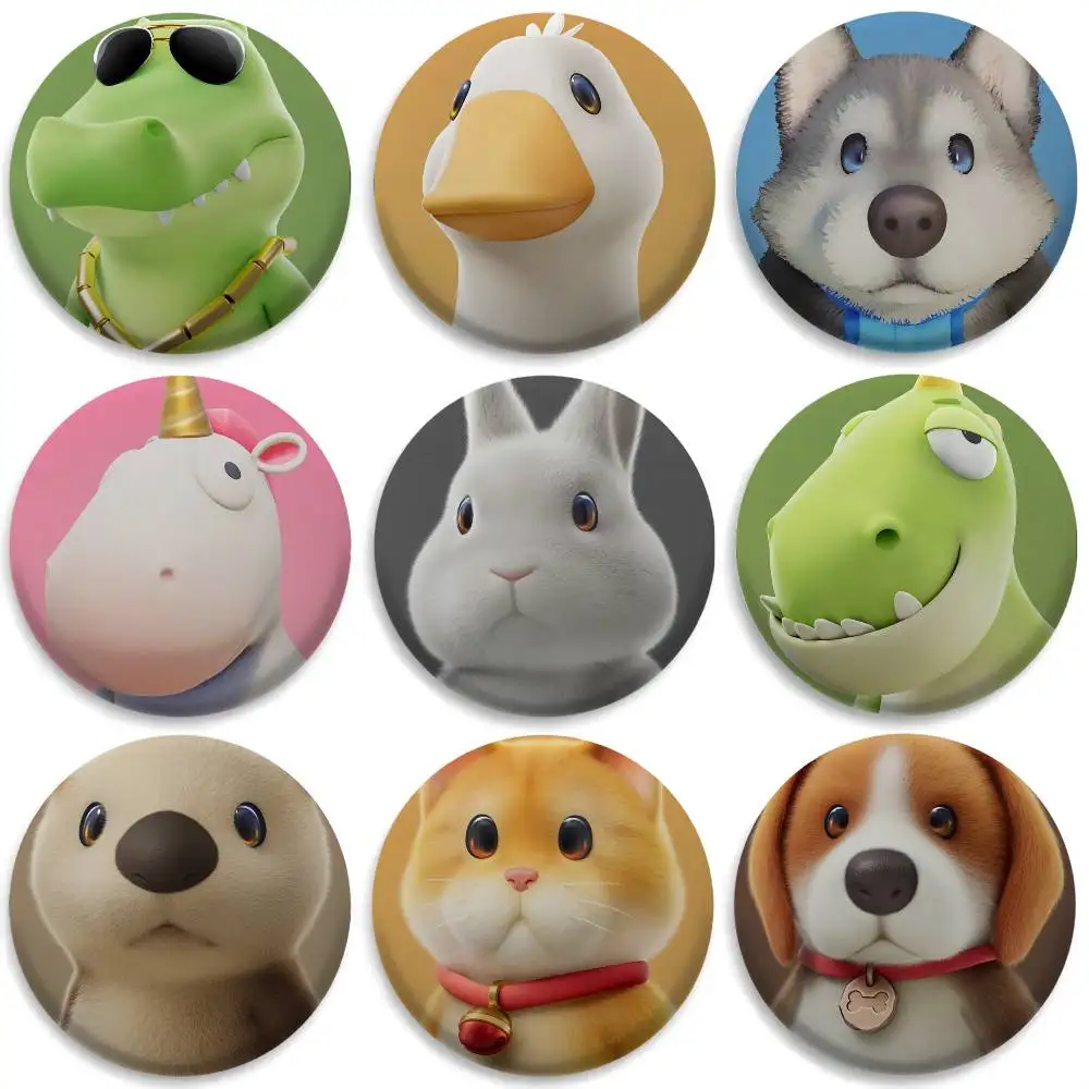 

Cute P-Party Animals Game Badges Round Exquisite Badge Brooches Creative Pins For Clothes Hat Backpack Gift Accessories