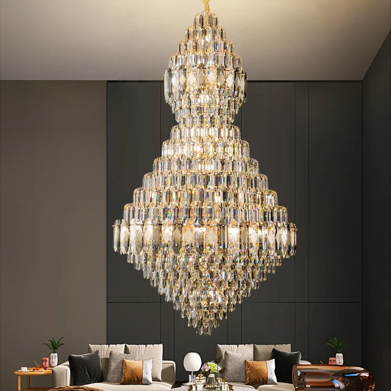 Contemporary Luxury Villas In Europe Staircase Chandeliers Interior Hotel Lobby Decoration Crystal Pendant Light