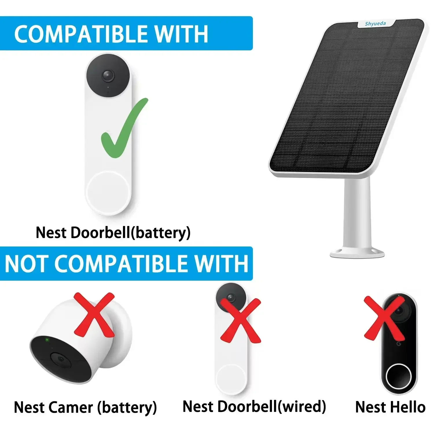 New 4W Solar Panel for Nest Doorbell (battery ) Weatherproof 13.1ft Power Cable mount