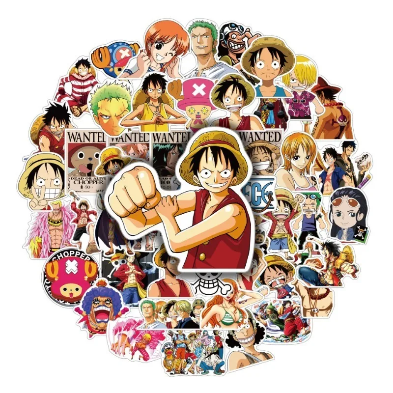 Autocollants One Piece pour décorer, stickers à coller sur le chariot, ordinateur portable, scooter, réfrigérateur, téléphone portable, anime, décoration périphérique, DIY bricolage, 50 pièces