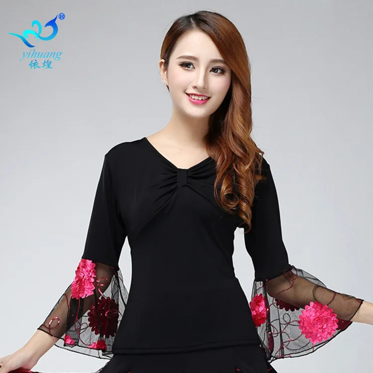 1pcs/lot woman latin dance trumpet sleeve top lady ballroom waltz dance blouse