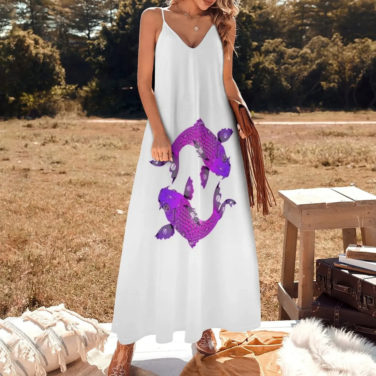 Koi Ying yang, purple koi, fish, asian fish Sleeveless Dress women formal occasion dresses elegant dress