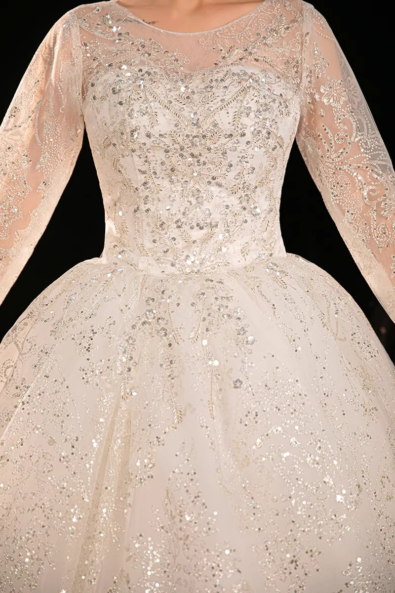 XXN-994#Wedding Dress 2025 New Bridal High end French Long sleeved Bridal Puff Skirt Place Sequin Dress Luxurious Wholesale