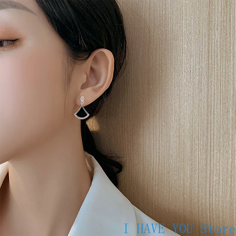 S925 Silver Inlaid Natural Ink Jade A Goods Jade Earrings Ink Jade Star Pendant Earrings Jade Fashion Women's High Grade Earring