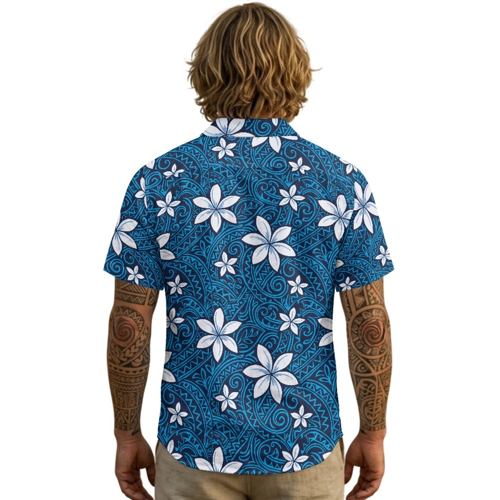 PENSTROLL Plumeria Linen Style Summer Breathable Tops Men's Shirt for Man Single Breasted Button Up Top