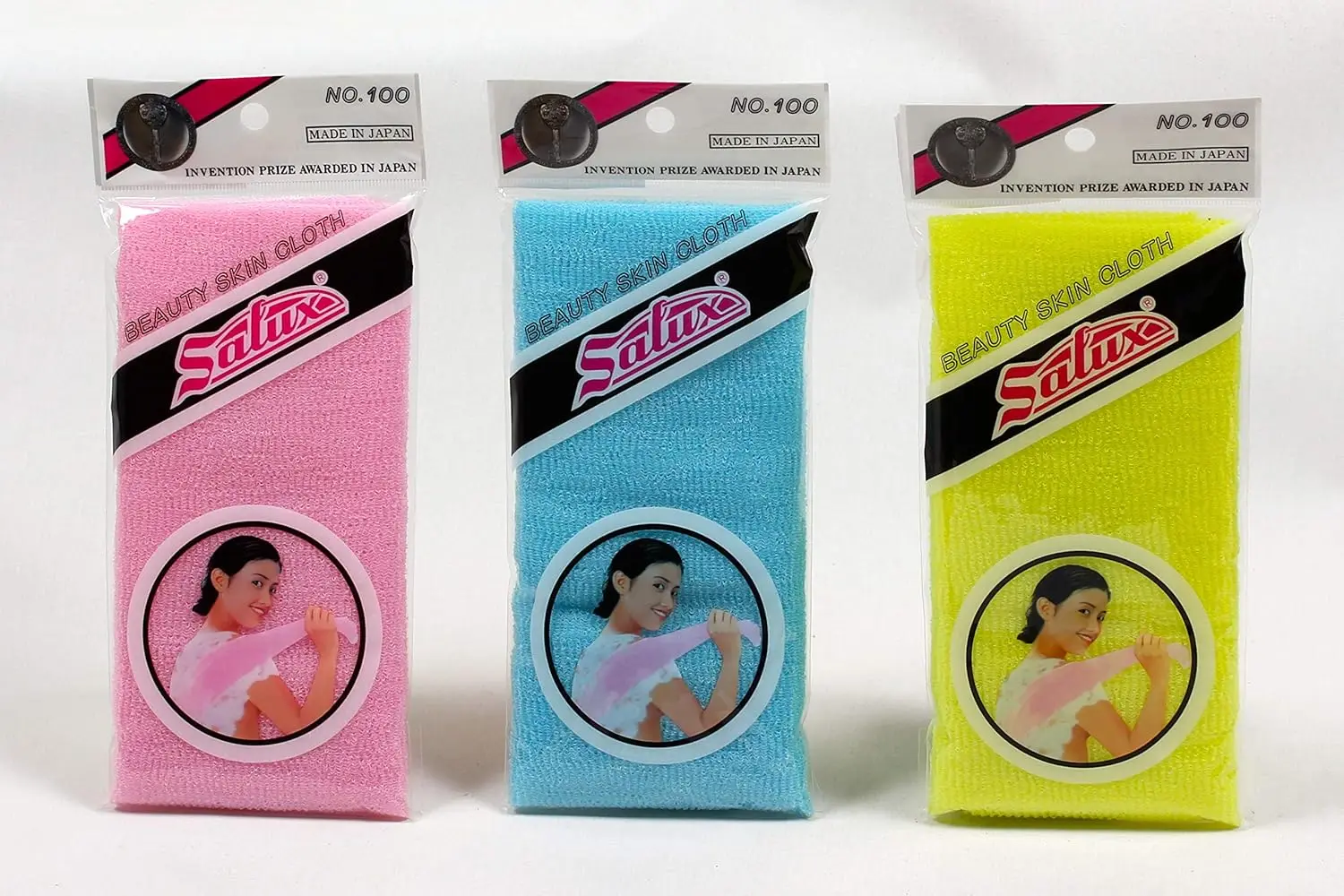 

Japanese Exfoliating Nylon Washcloth 3 Pack - Pink, Yellow, Blue - 11x35 inches