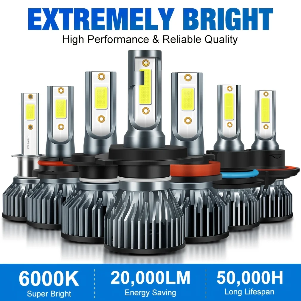 

2pcs Super Bright LED Headlight Bulbs for Cars - H7, H1,H4, H8/H9/H11 Compatible, 6000K High Beam Fog Lights, Easy Installation