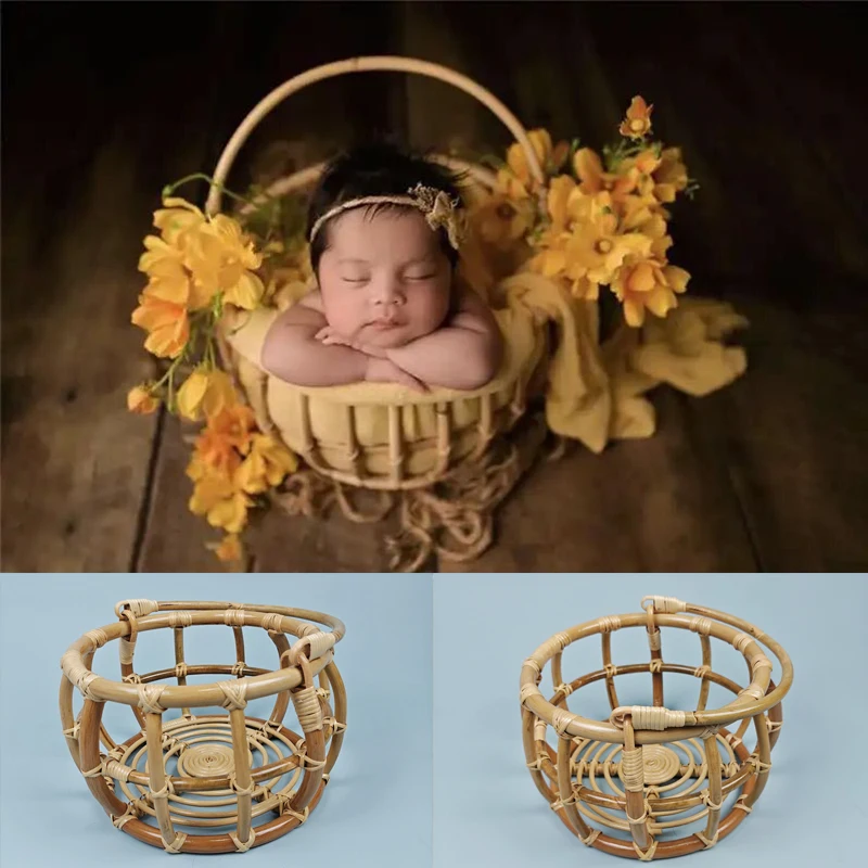 Vintage Rattan Baby Basket Baby Photoshoot Props Posing Furniture Newborn Photography Chair Rattan Wood Props Newborn Photo Prop